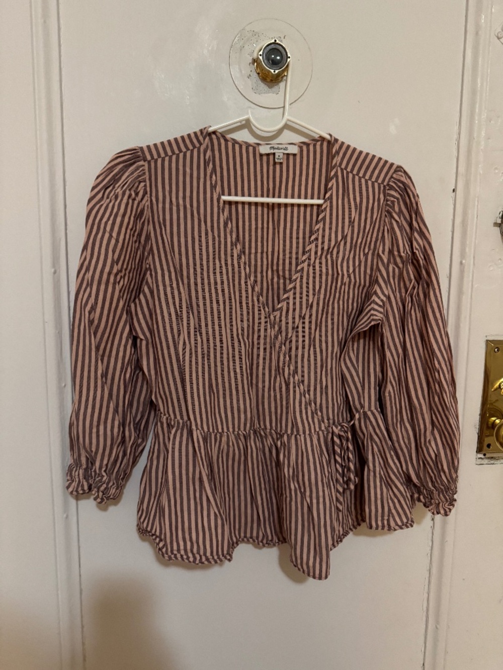 Madewell striped pink peplum wrap top